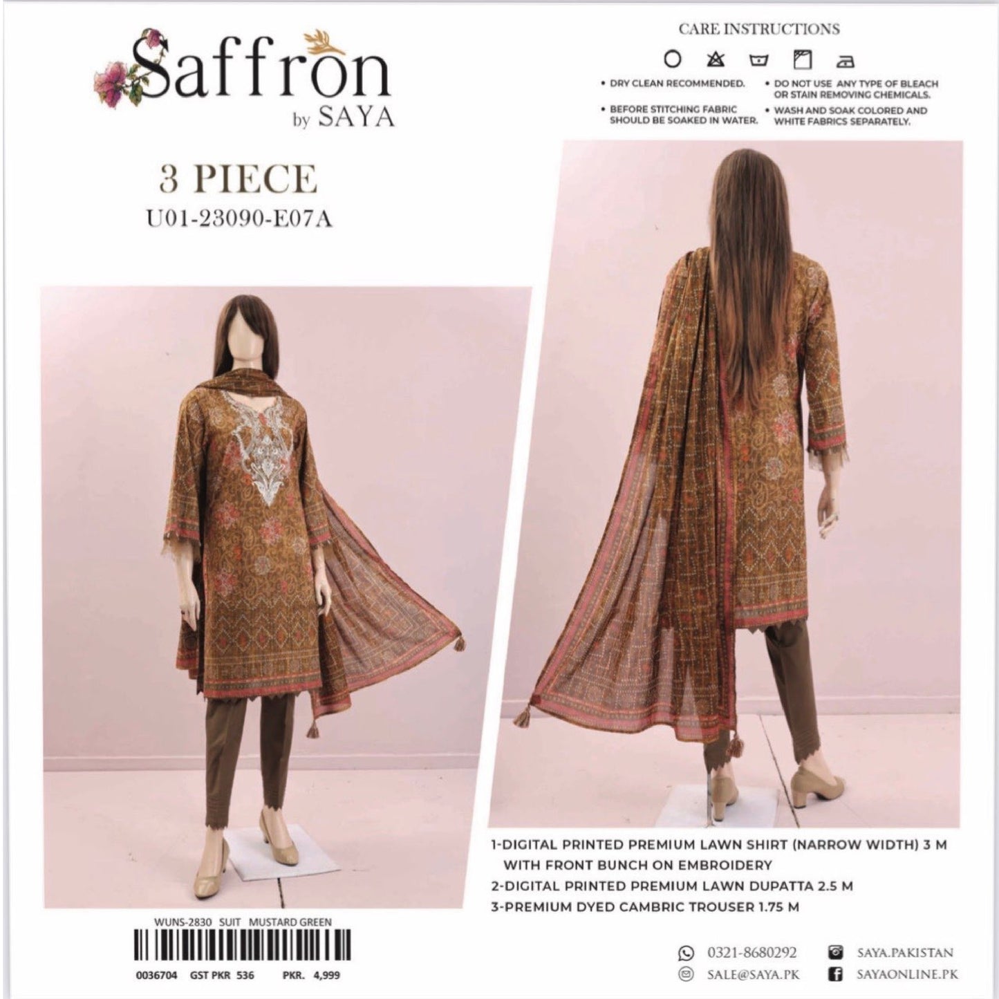 Saffron Embroidered Lawn (1367-005) Saya