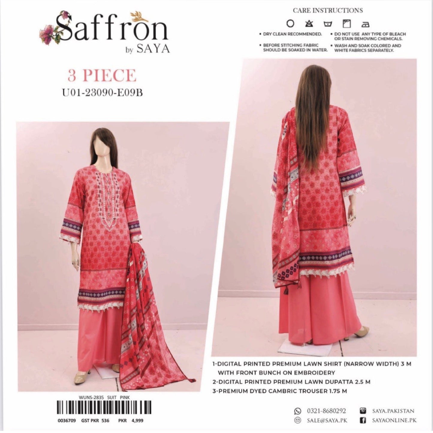 Saffron Embroidered Lawn (1367-007) Saya