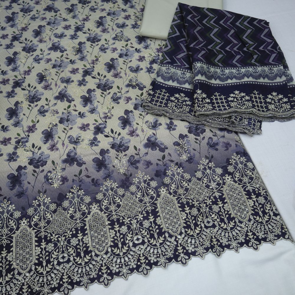 Bin Saeed Chikenkari Lawn CutWork Dupatta (1245-103)