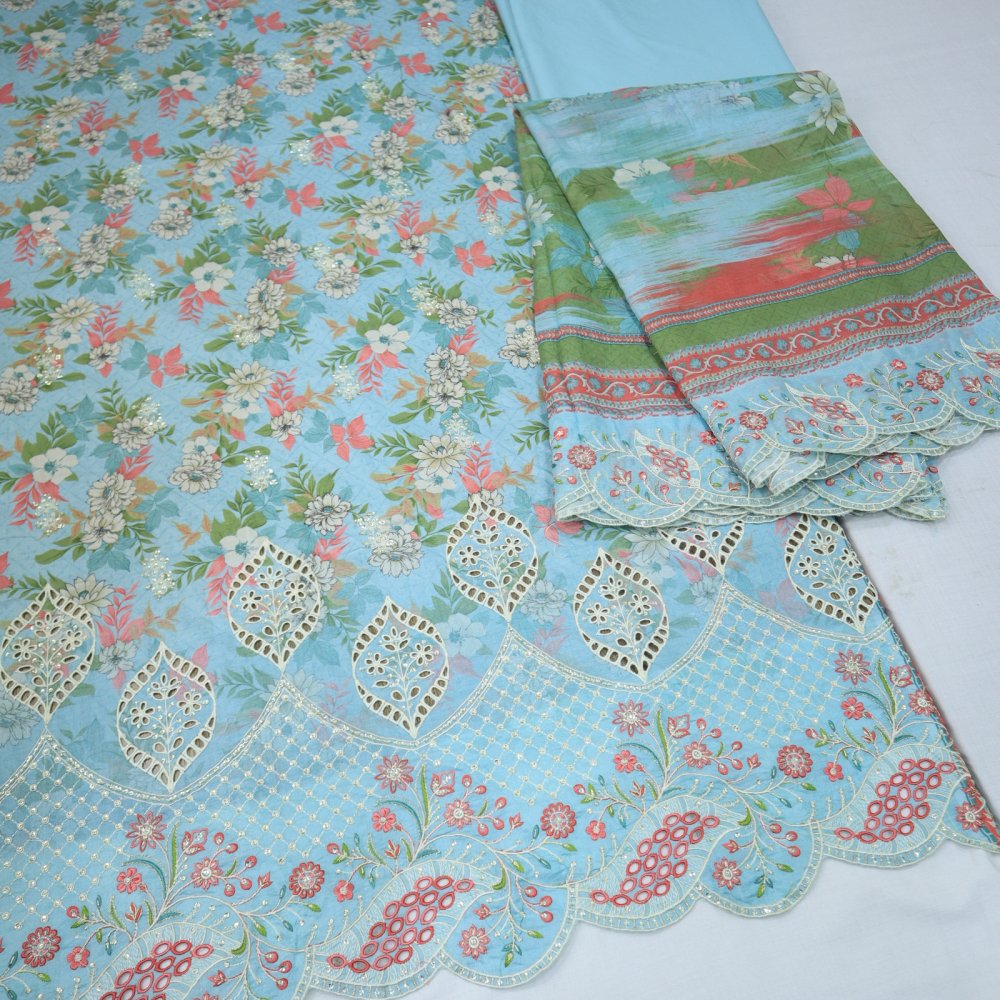 Bin Saeed Chikenkari Lawn CutWork Dupatta (1245-110)