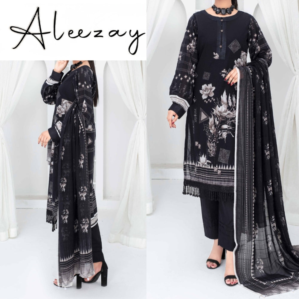 Aleezay Black & White Bana Dora Lawn (1535-002)