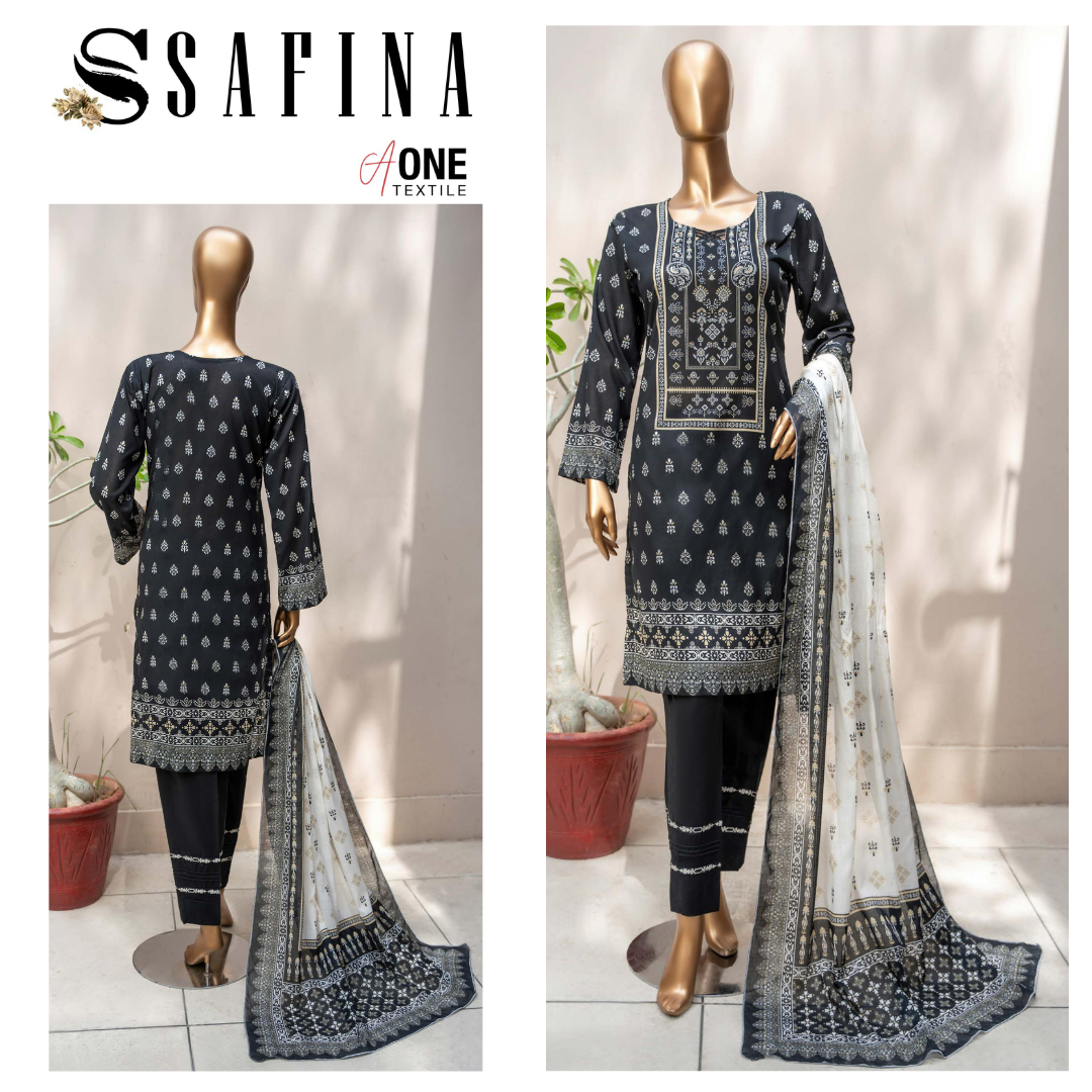 Safina Black & White Digital Lawn (1536-001)