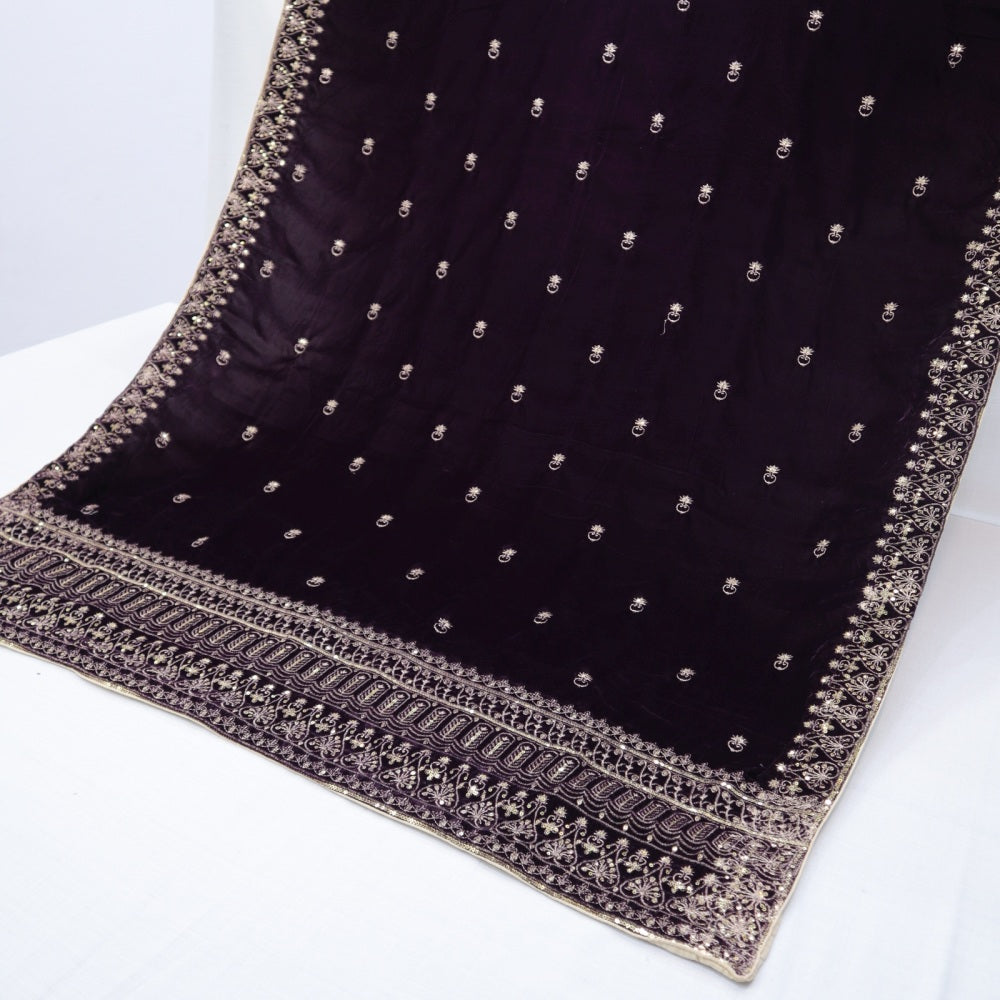 Velvet Heavy Embroidered Shawl (1566-005)