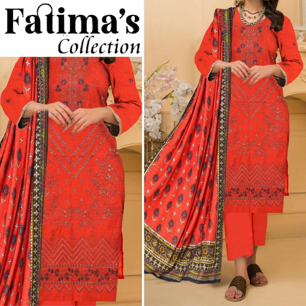 Fatima Slub Peach Wool Embroidered (1579-002)