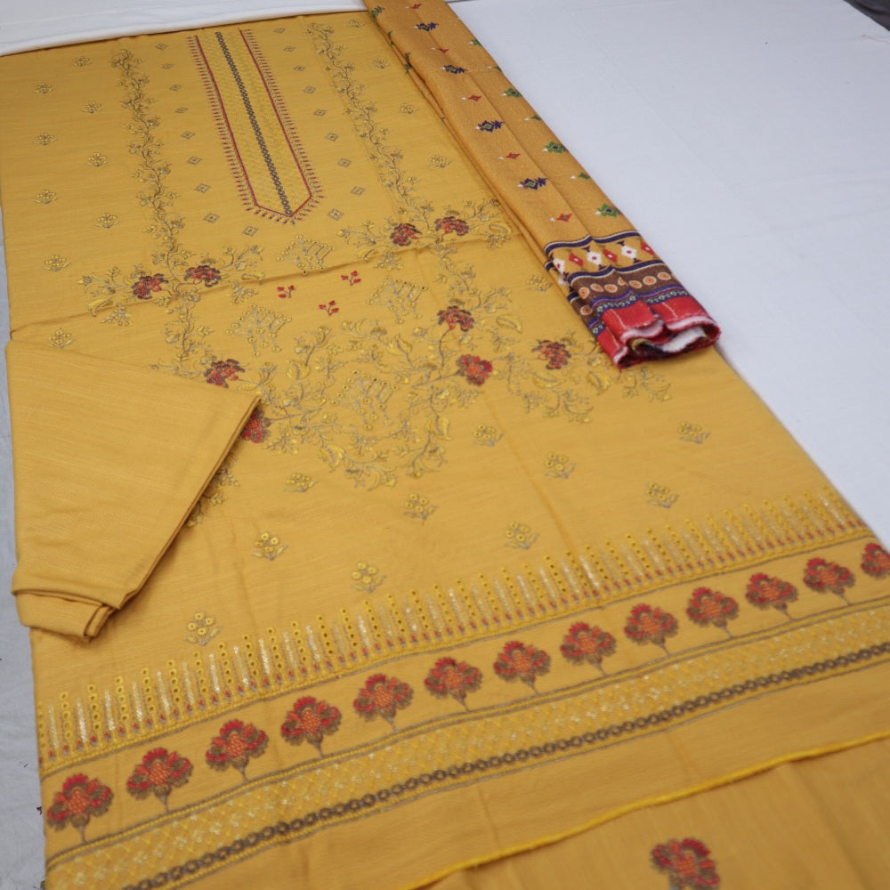Fatima Slub Peach Wool Embroidered (1579-003)