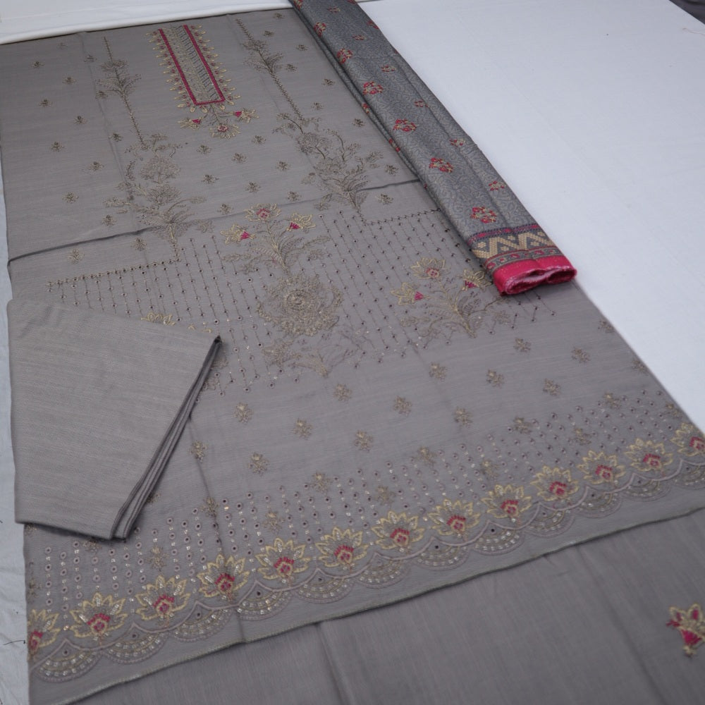 Fatima Slub Peach Wool Embroidered (1579-006)