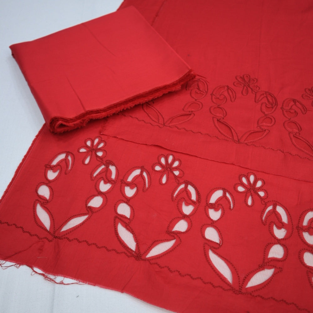 Cotton Lawn Laser Daman Work Red (1659-002)