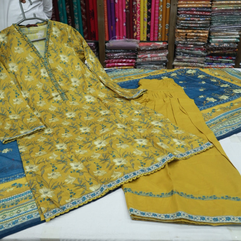 Bin Saeed Stitch Farshi Shalwar 3 PC (1714-011)