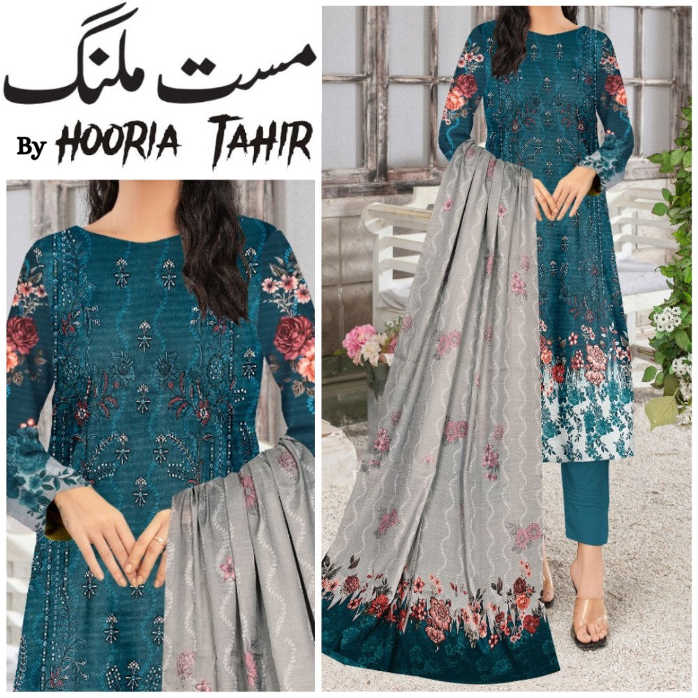 Hooria Tahir Bana Dora EMB Lawn 3 Piece (1744-007)