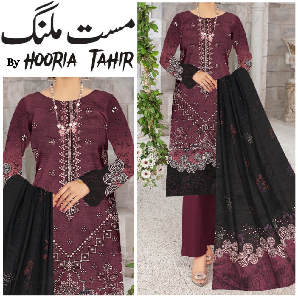 Hooria Tahir Bana Dora EMB Lawn 3 Piece (1744-009)