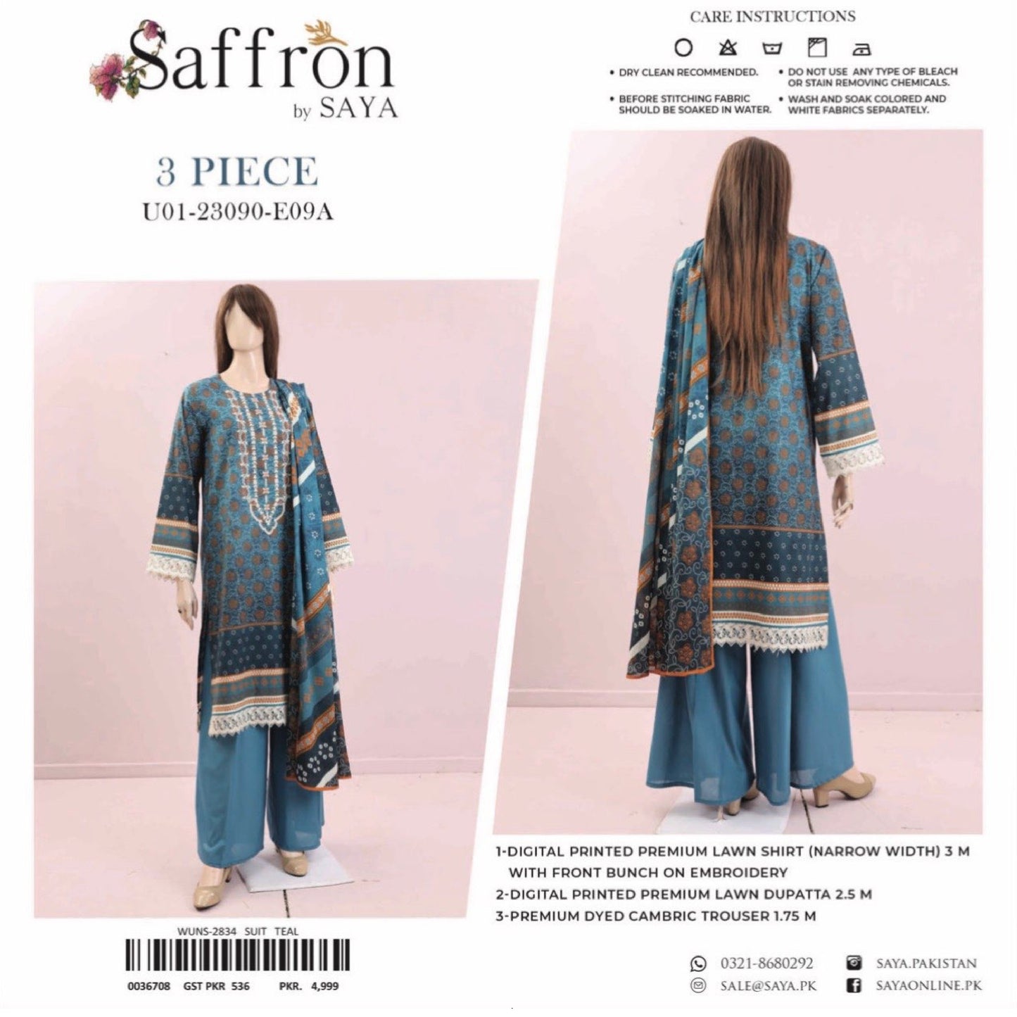 Saffron Embroidered Lawn (1367-002) Saya