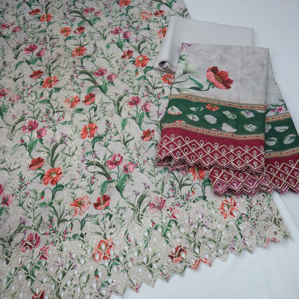 Bin Saeed Chikenkari Lawn CutWork Dupatta (1245-102)