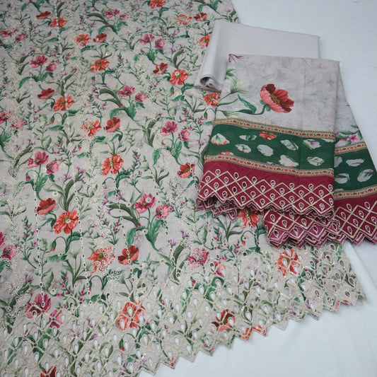Bin Saeed Chikenkari Lawn CutWork Dupatta (1245-102)