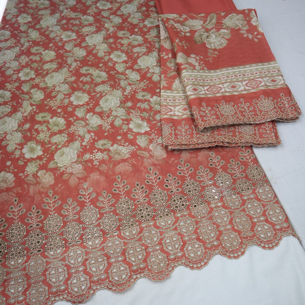 Bin Saeed Chikenkari Lawn CutWork Dupatta (1245-105)