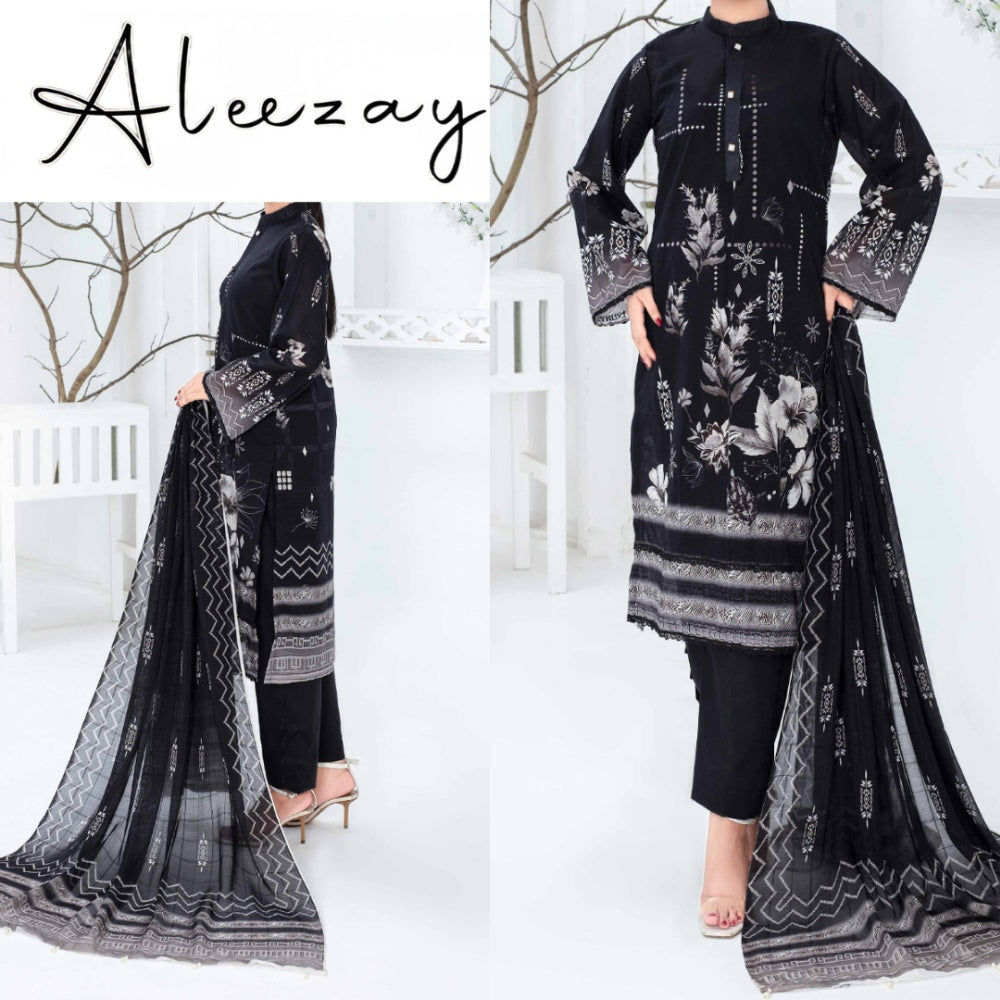 Aleezay Black & White Bana Dora Lawn (1535-001)