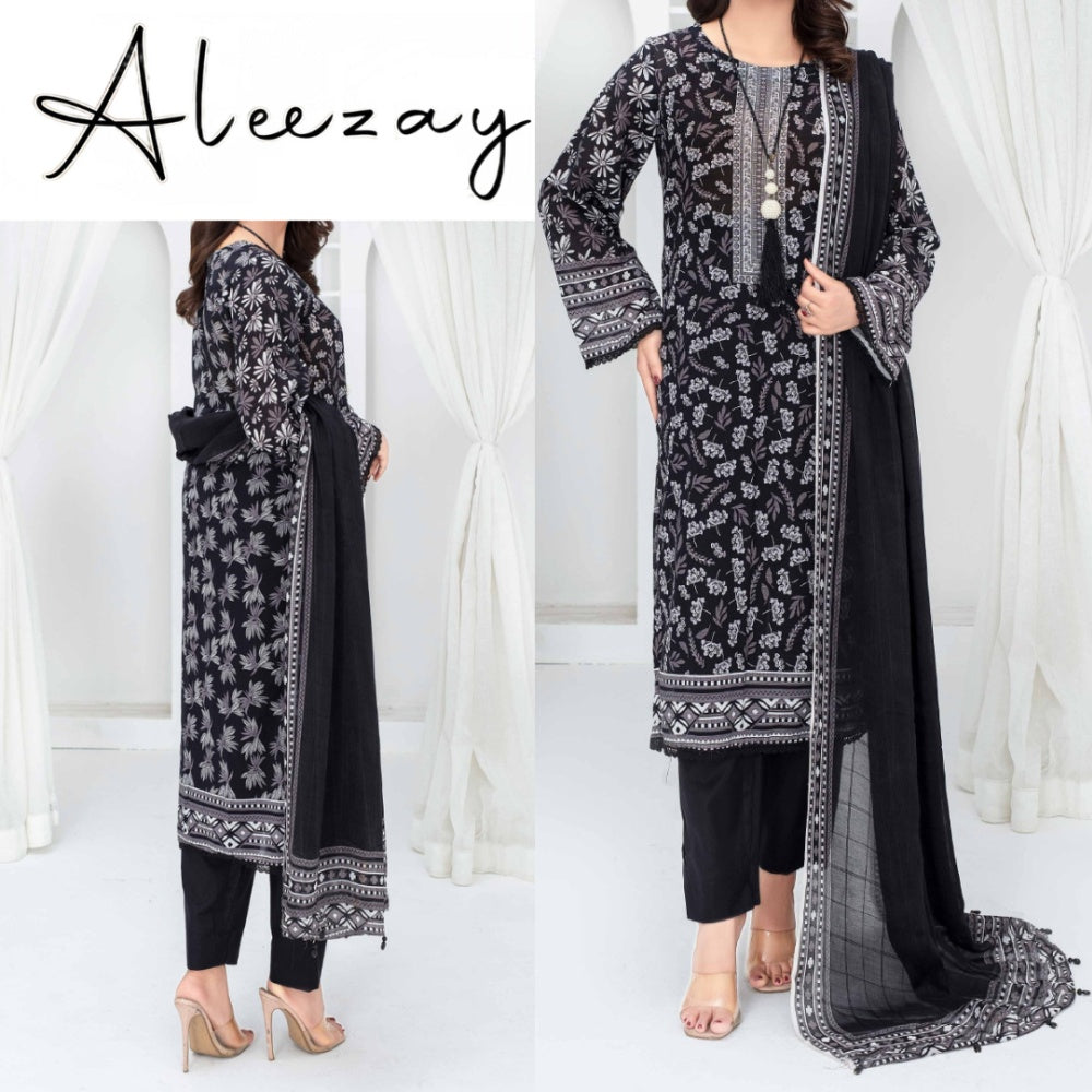 Aleezay Black & White Bana Dora Lawn (1535-003)