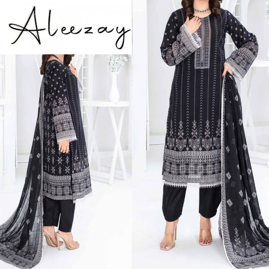 Aleezay Black & White Bana Dora Lawn (1535-004)