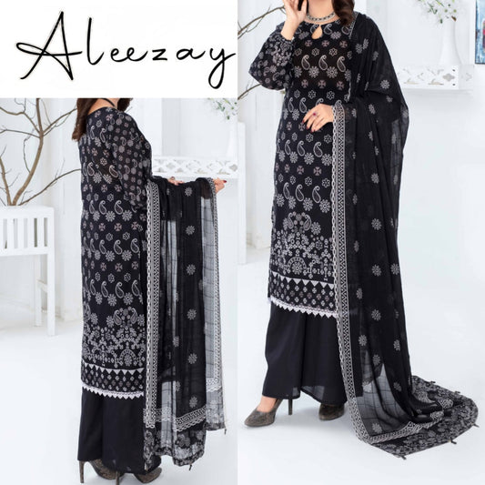 Aleezay Black & White Bana Dora Lawn (1535-005)