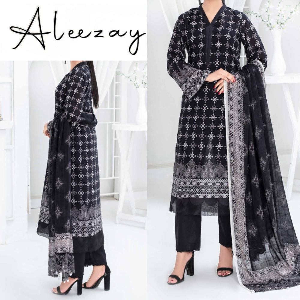 Aleezay Black & White Bana Dora Lawn (1535-006)