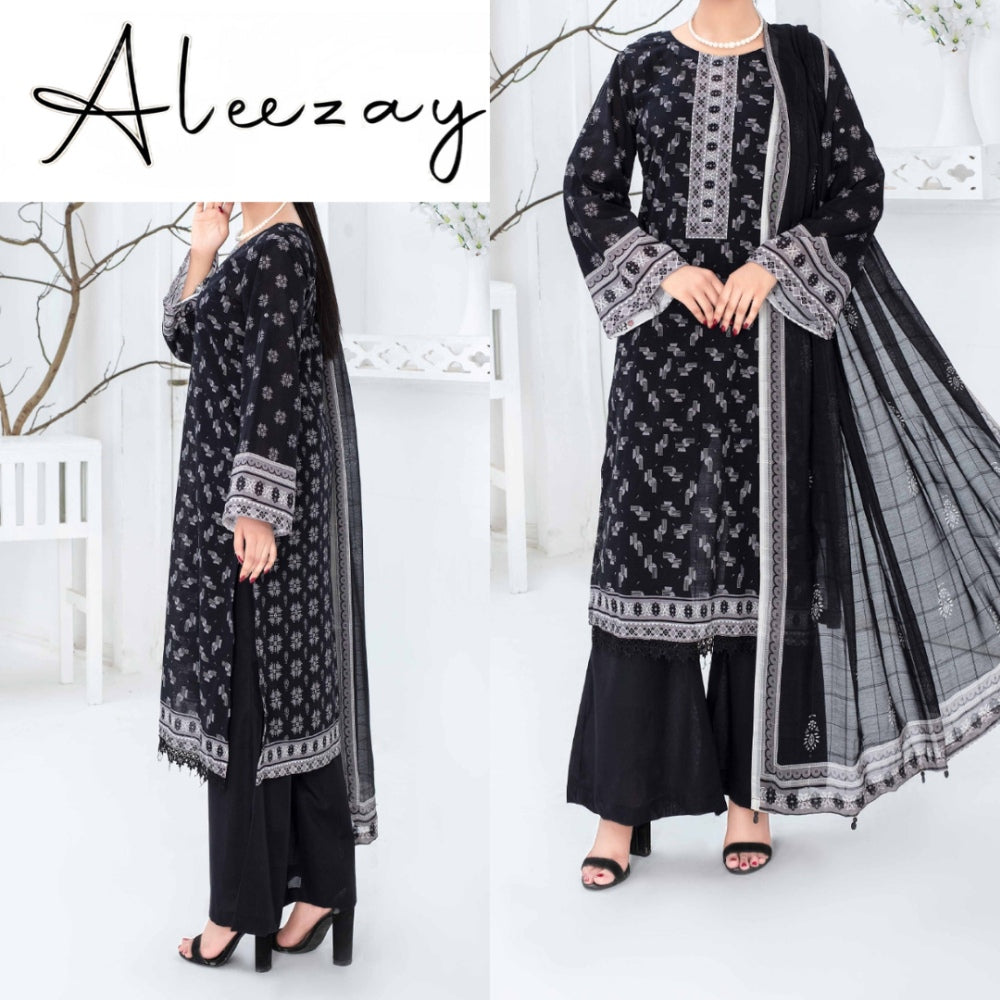 Aleezay Black & White Bana Dora Lawn (1535-007)