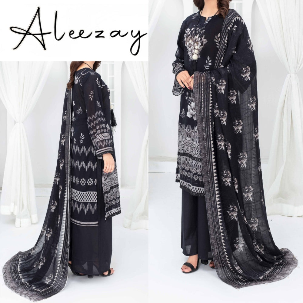 Aleezay Black & White Bana Dora Lawn (1535-008)