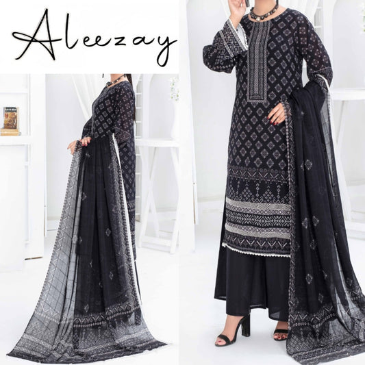 Aleezay Black & White Bana Dora Lawn (1535-009)