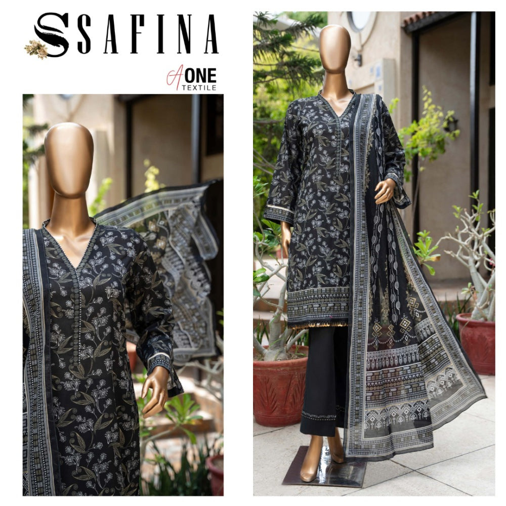 Safina Black & White Digital Lawn (1536-007)