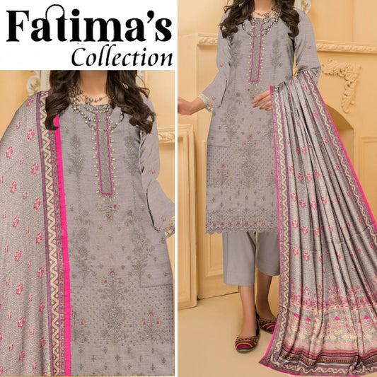 Fatima Slub Peach Wool Embroidered (1579-006)