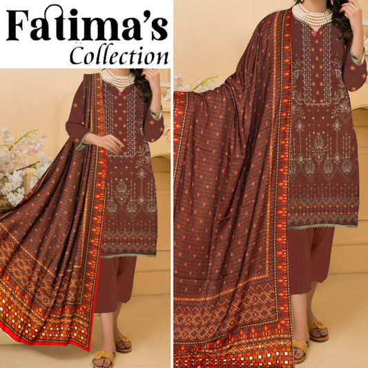 Fatima Slub Peach Wool Embroidered (1579-007)