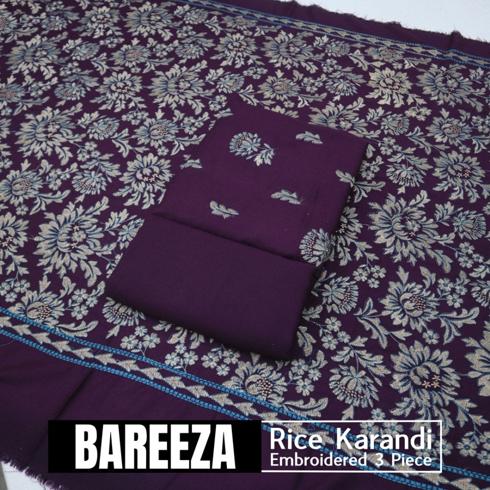 Bareeza EMD Shawl 3 Piece Rice Karandi (1614-002)
