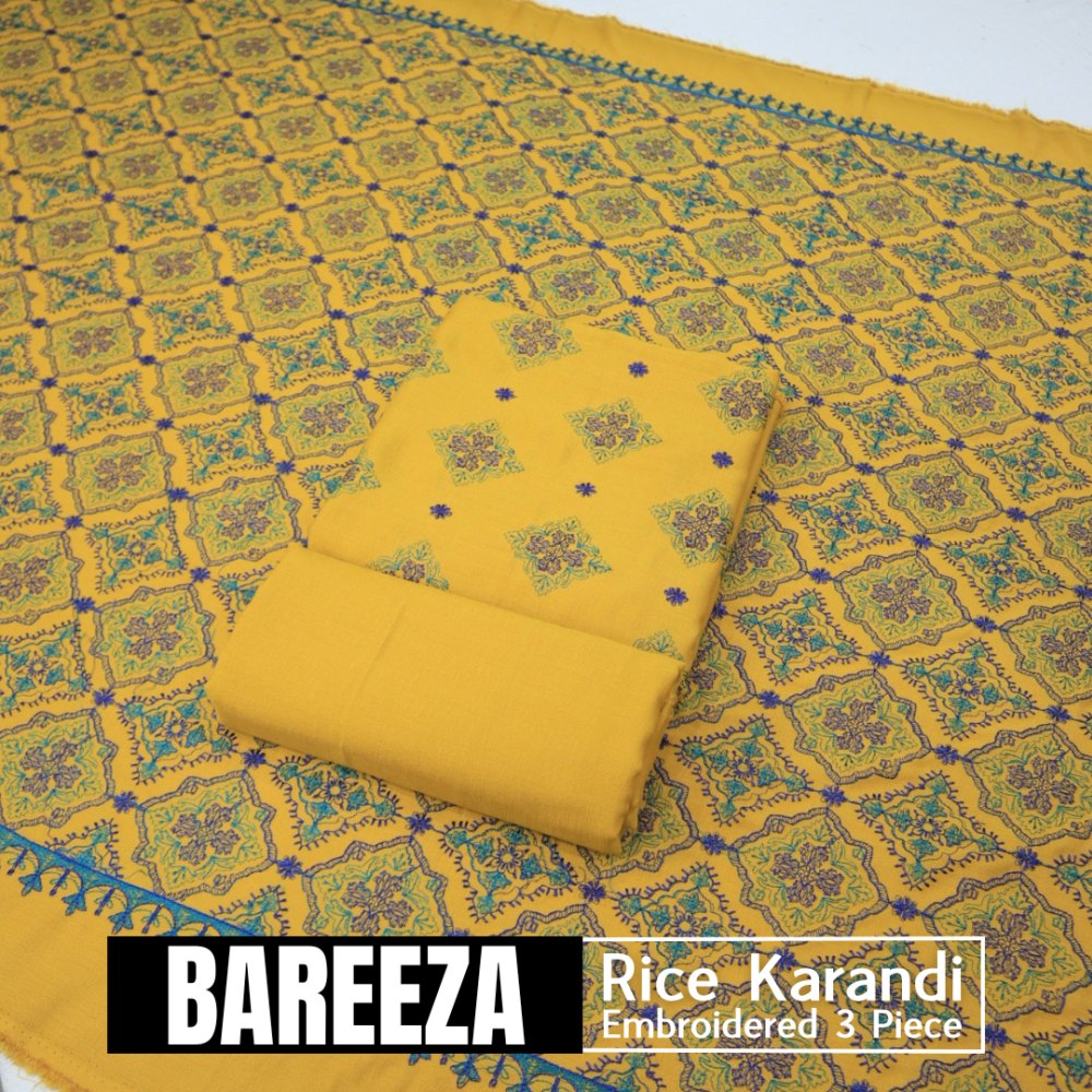 Bareeza EMD Shawl 3 Piece Rice Karandi (1614-007)