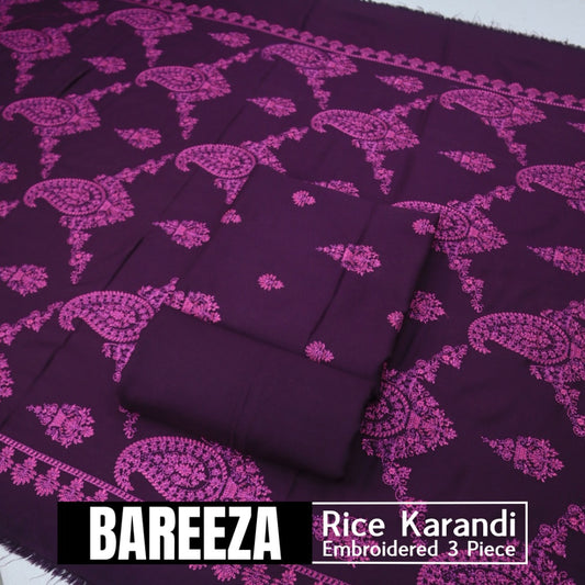 Bareeza EMD Shawl 3 Piece Rice Karandi (1614-013)