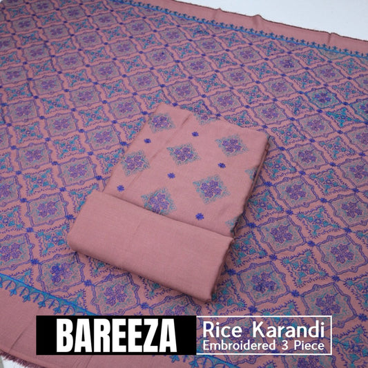 Bareeza EMD Shawl 3 Piece Rice Karandi (1614-017)