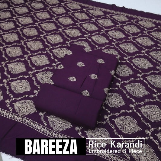 Bareeza EMD Shawl 3 Piece Rice Karandi (1614-018)