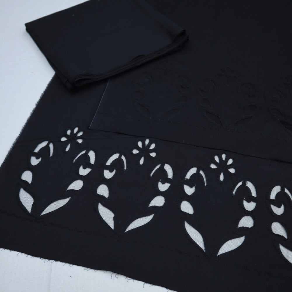Cotton Lawn Laser Daman Work Black (1659-003)