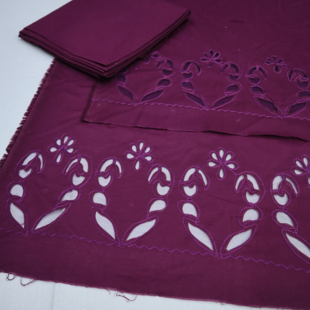 Cotton Lawn Laser Daman Work Purple (1659-005)