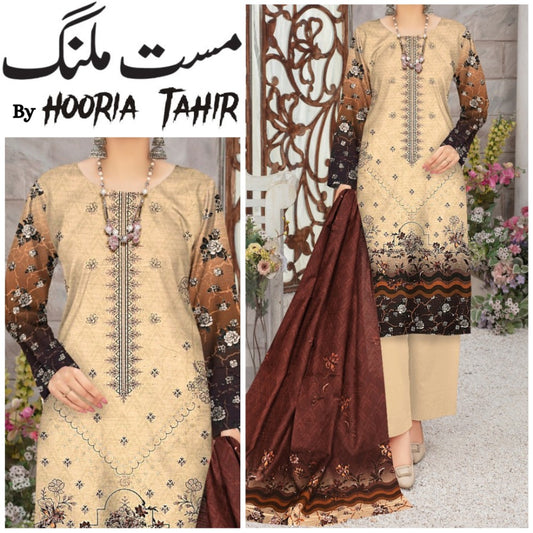 Hooria Tahir Bana Dora EMB Lawn 3 Piece (1744-010)